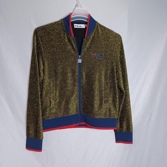 Fila Jacket Womens Small Glittery Metallic Bomber Full Zip Retro 80s Style - Picture 4 of 12